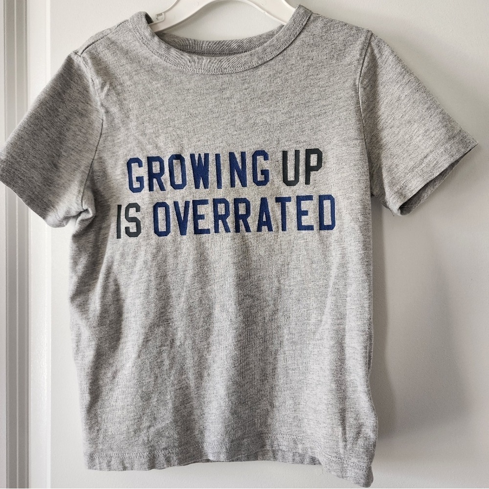 Gap Kids sz XS Gray T Shirt Growing Up is Overrated Graphic Tee Basics School